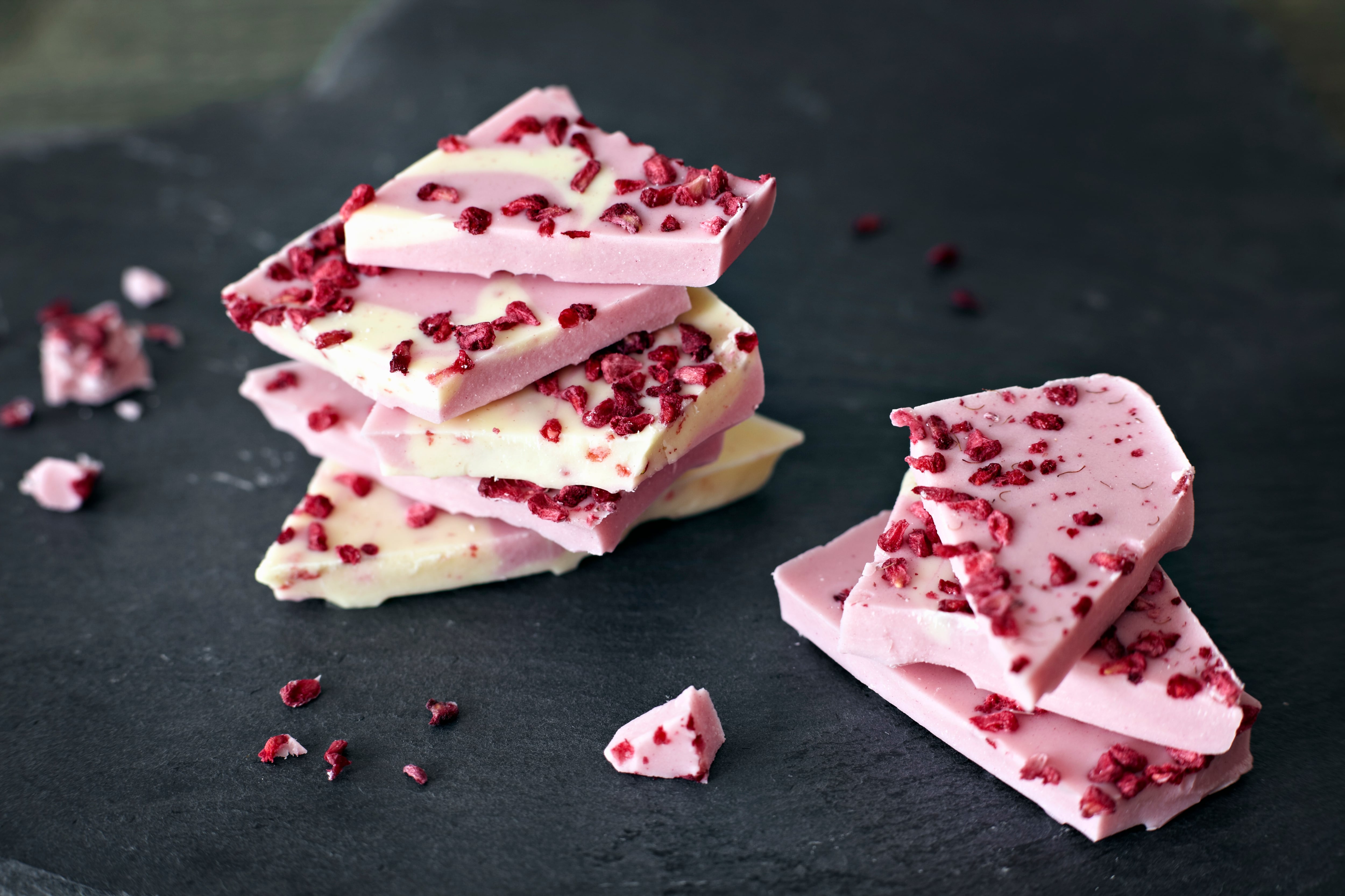 White and strawberry-flavoured chocolate.