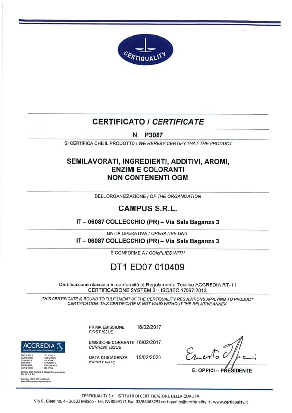 Campus New “NON GMO Product Certification”